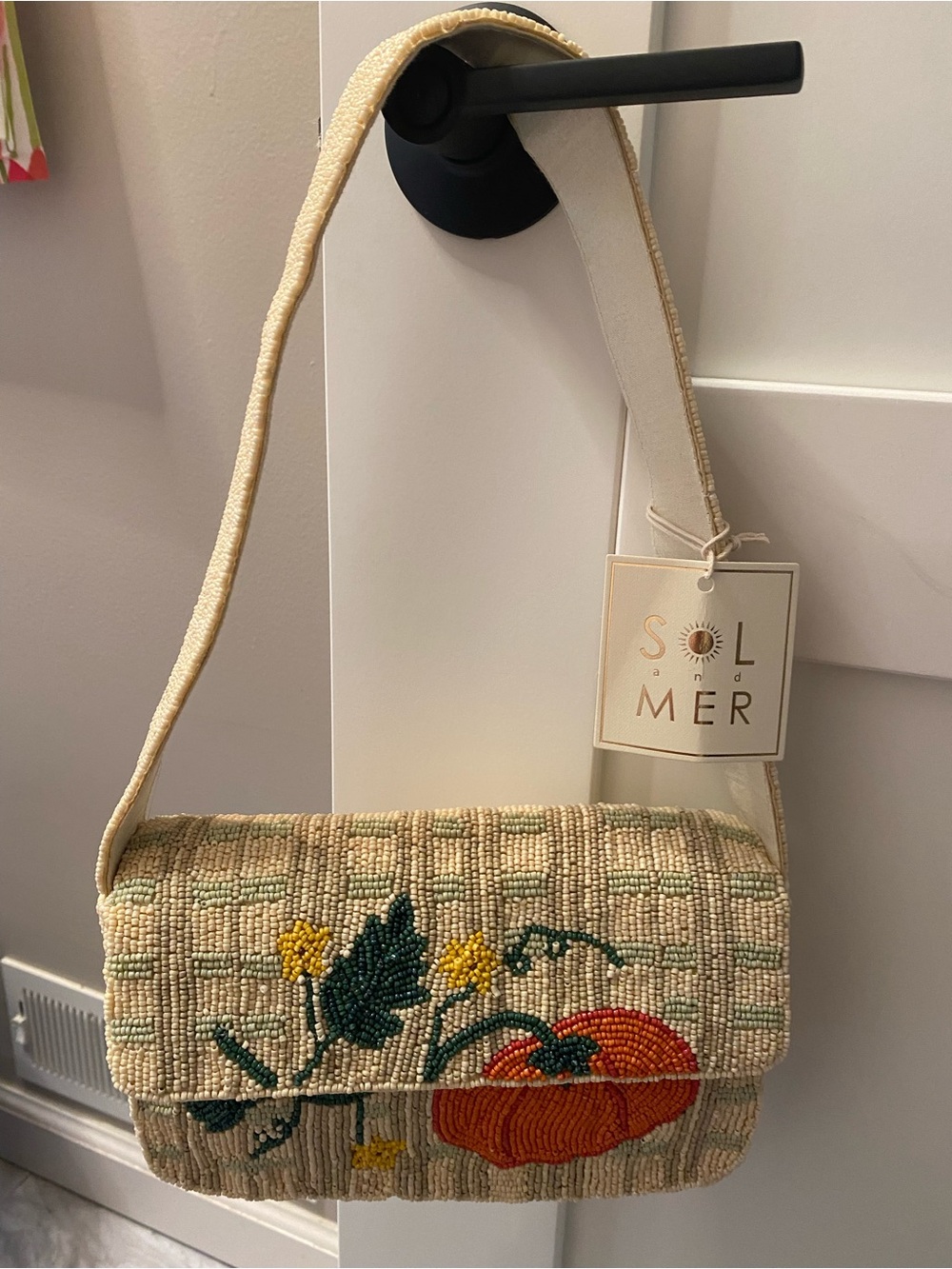 Sol and Mer Cream Beaded Pumpkin Shoulder Bag